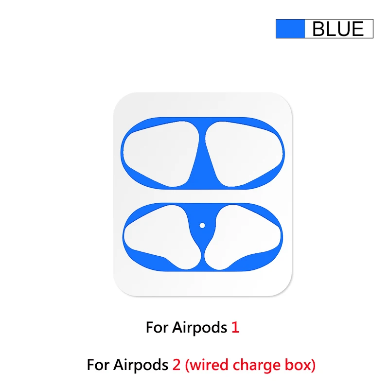 Защита от пыли наклейка для Apple Airpods 2 1 анти-грязь металлическая наклейка для AirPods 2 1 Беспроводная Bluetooth коробка для наушников цветная наклейка - Цвет: Синий