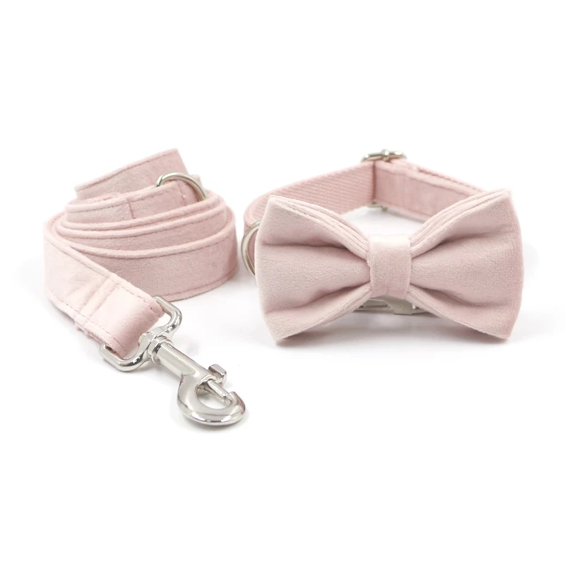 

Luxury Pet Dog Collar Personalized Soft Velvet Thick Bow Tie Dog Collar with Leash Adjustable Durable Puppy Collar Lead Set