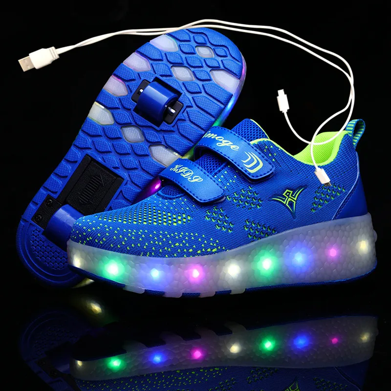 

USB Charging Children Roller Skate Casual Shoes Boys Girl Automatic Jazzy LED Lighted Flashing Kids Glowing Sneakers with Wheels
