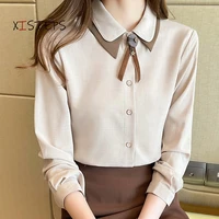 high quality women chiffon blouses 2021 spring elegant female shirts long sleeve bow tie collar tops ladies ol stlye clothes