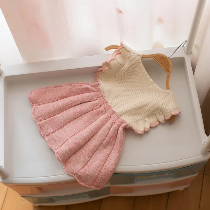 Теплое осенне зимнее Хлопковое трикотажное платье для маленьких девочек