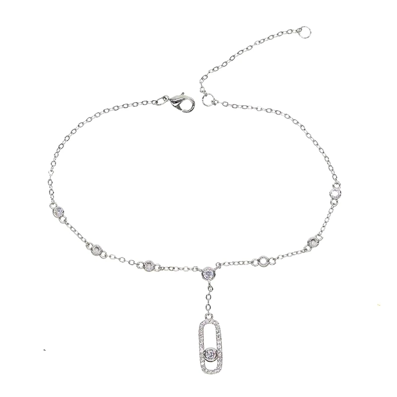 

Anklet Small Jewelry Foot Jewelry Simple Anklet Copper Inlaid Zircon Small Anklet for Ladies and Girls Silver-Color