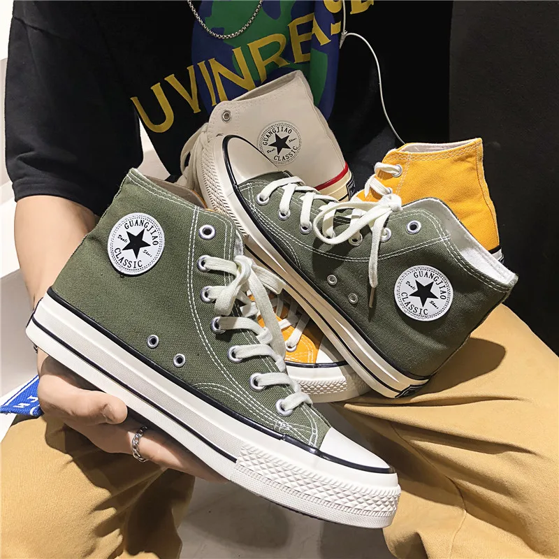 F755 green Новое поступление, Мужская парусиновая обувь, модная однотонная мужская Вулканизированная обувь, повседневная обувь на шнуровке, мужские кроссовки, Zapatills - Цвет: F755 green