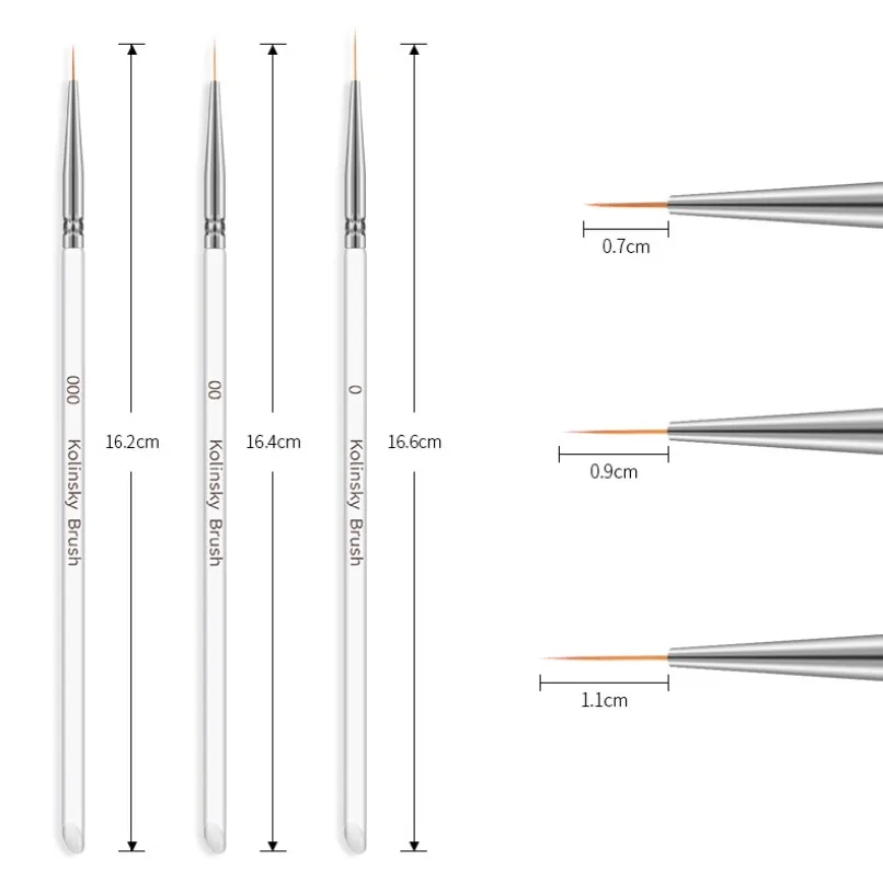 3 шт./компл. Kolinsky кисть для дизайна ногтей Кристалл акриловая тонкая фотография