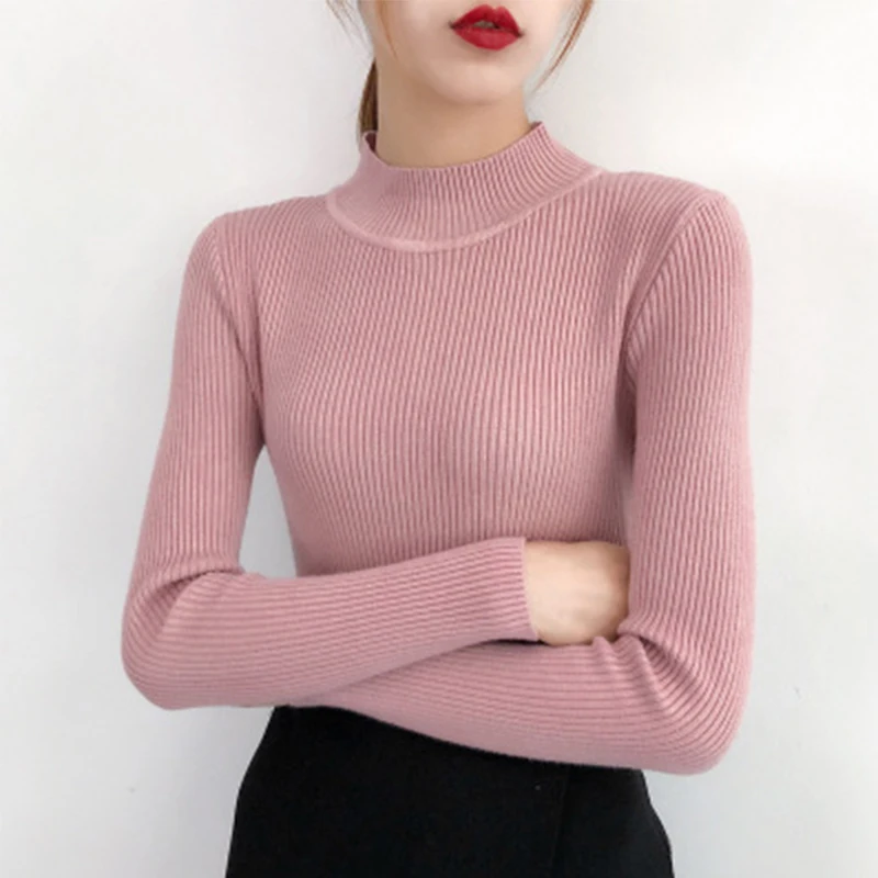 

Autumn Long Sleeve Women Sweater Knitted Turtleneck Pullovers Winter Elasticity Multicolor Solid Slim Streetwear Top Female 2020