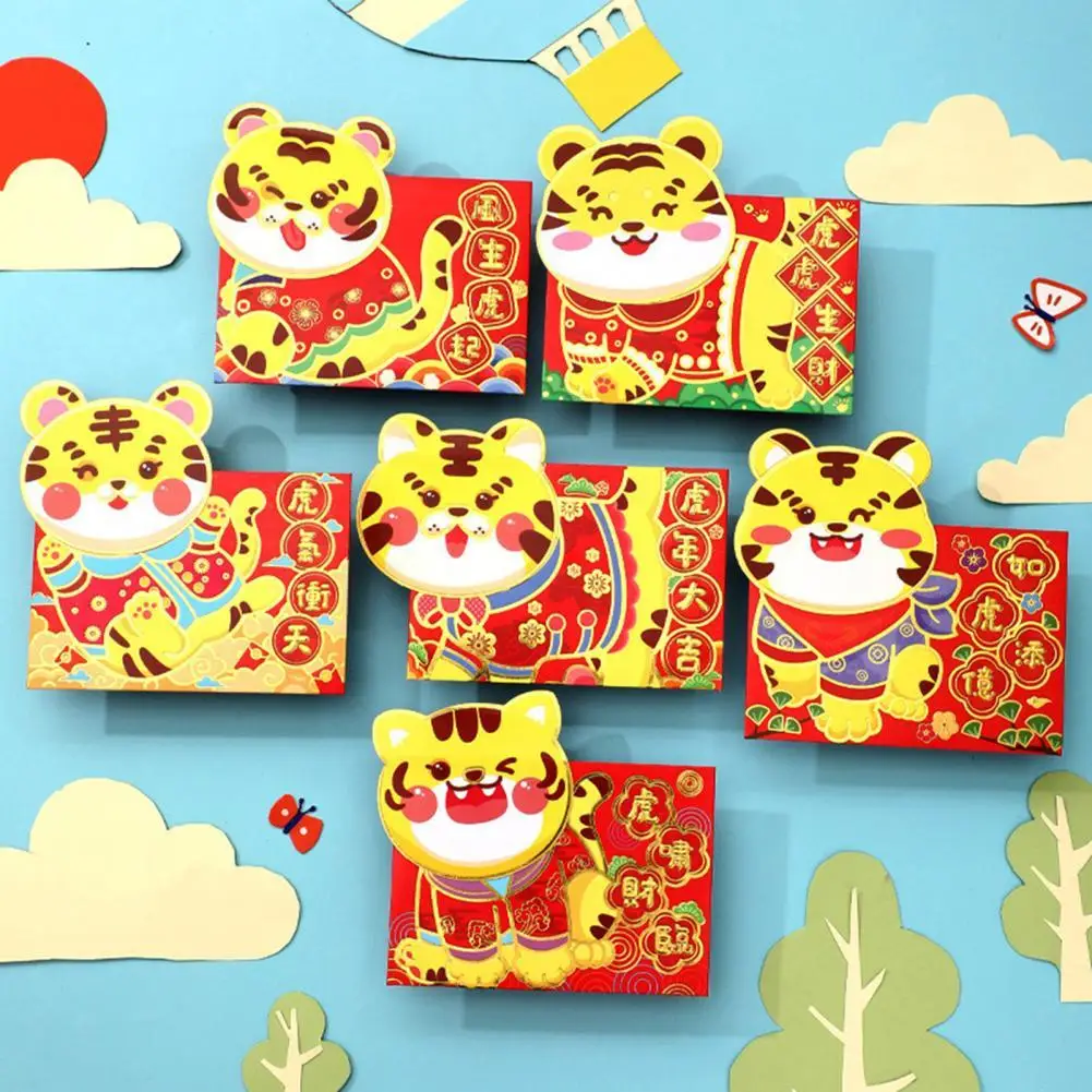 

1 пакет, кошелек на удачу 2022 года с изображением тигра, бумажный надежно выцветающий китайский красный конверт для друзей
