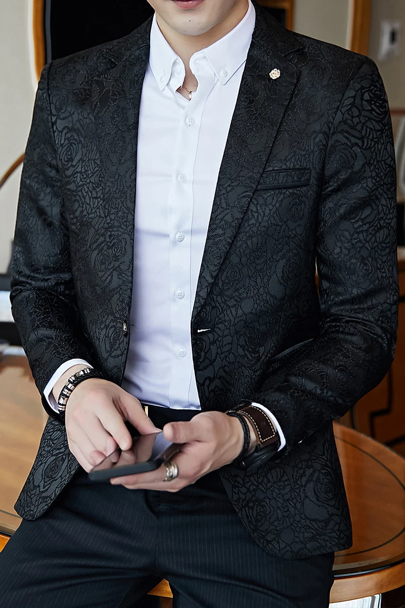 

2021 new men's suit jacket fashion printing men's casual wedding jacket stage party business casual single blazer S-3XL