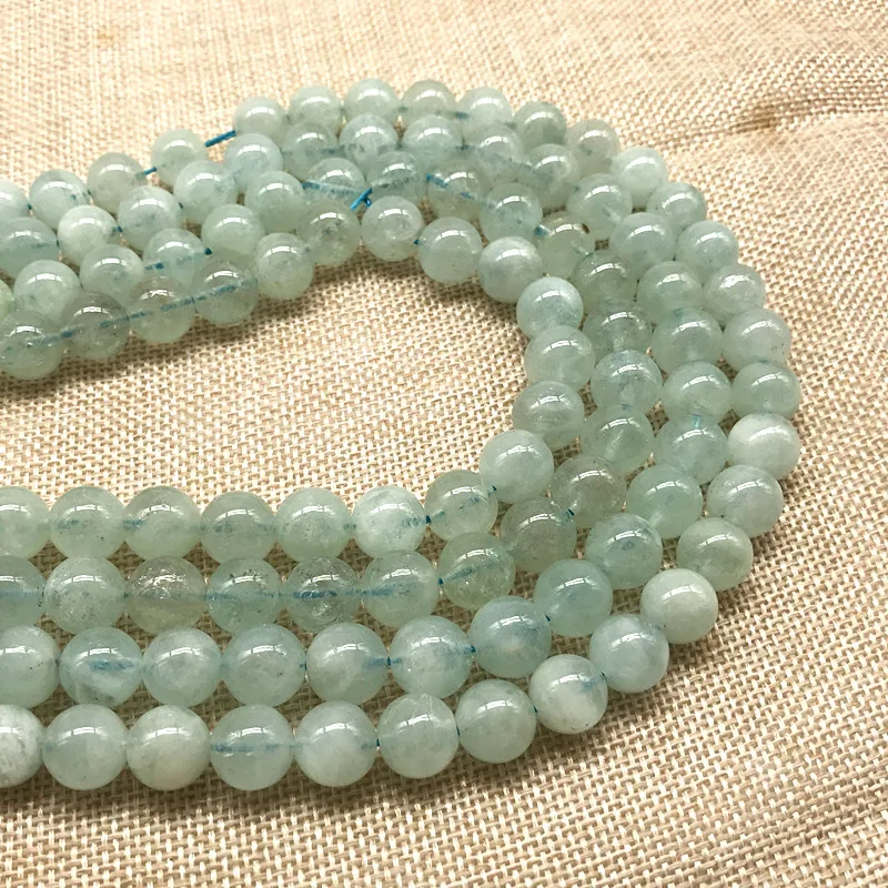 

New Bead Not Glass Nature Aquamarines Round Bead Not Dyed Stone 100% Really Blue Ocean Color Crystal Good Quality 39 CM