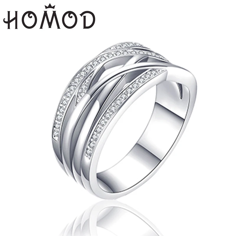 HOMOD Новое серебряное Сверкающее плетеное кольцо для женщин роскошное свадебное