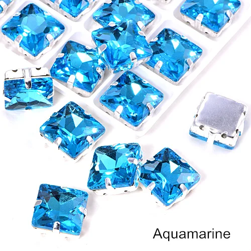 Aquamarine Квадратные много цветов стеклянные стразы шьют на стразы с коготь Flatback лучшие стеклянные стразы пришить на коготь из стразов для одежды B3467 - Цвет: Aquamarine