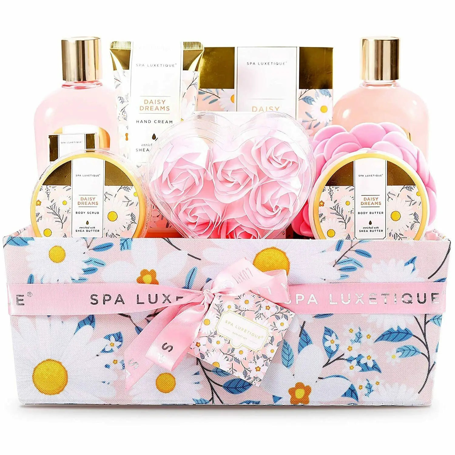 Daisy Dreams Spa Gift Basket for Her, 12 Pcs Relaxing Bath & Body Set, Women Mother's Day/Holiday Gift