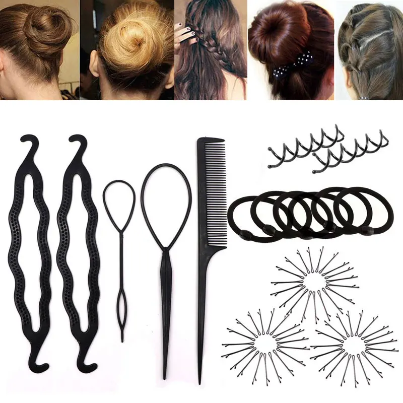 

DIY Plastic Hair Accessories Set for Women Hair Styling Tools Mix Styles Donut Bun Twist Curler Hair Braid Maker Hairstyle Tool