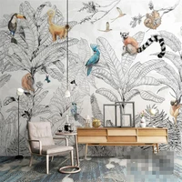 custom 3d wallpaper mural black and white tropical rainforest animals and plants living room background wall decoration