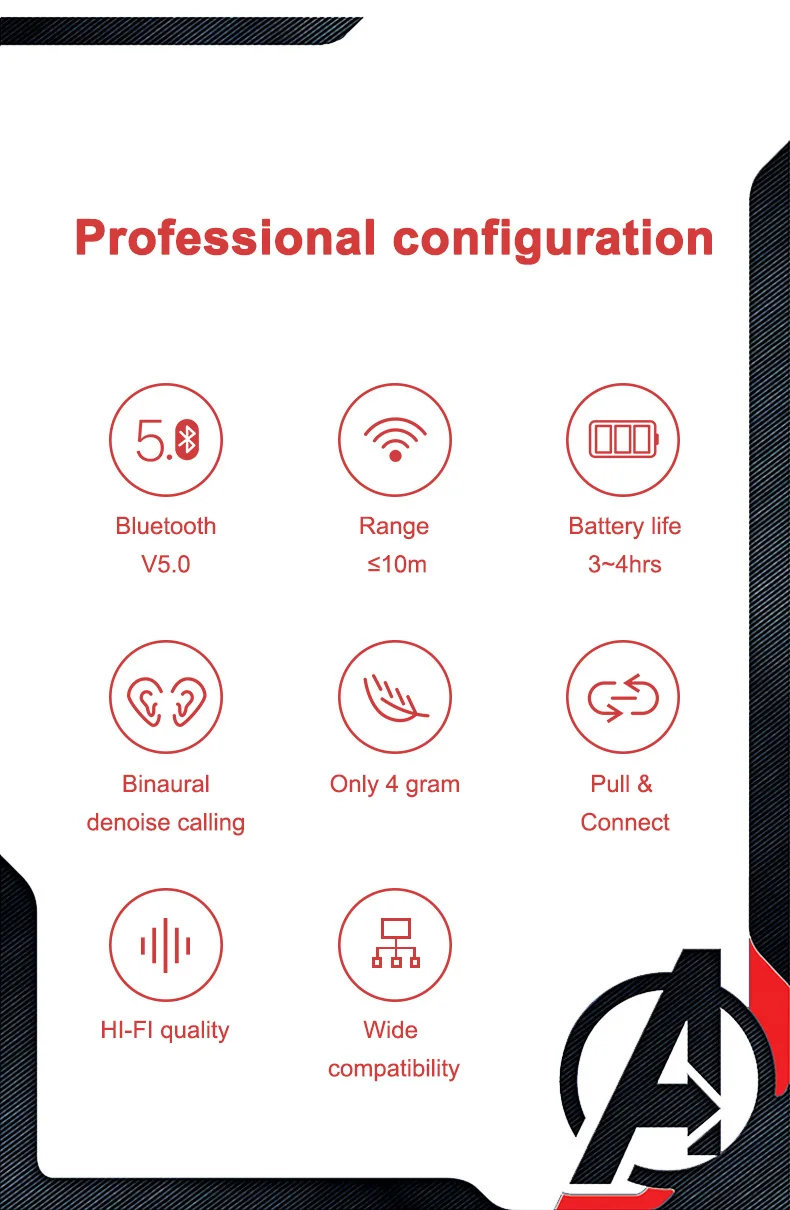 Беспроводные стереонаушники TWS с сертификатом Marvel Капитан Америка Bluetooth V5.0