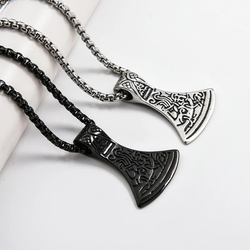 Скандинавский викинговый Воин Ожерелье с топором винтажный черный/серебряный