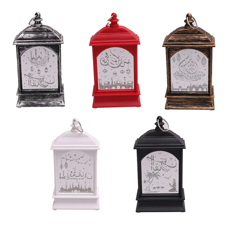 

Vintage Eid Ramadan Mubarak Lantern with Led Decorative Hanging Lamp Muslim Eid Light for Festival Decor Battery Powered