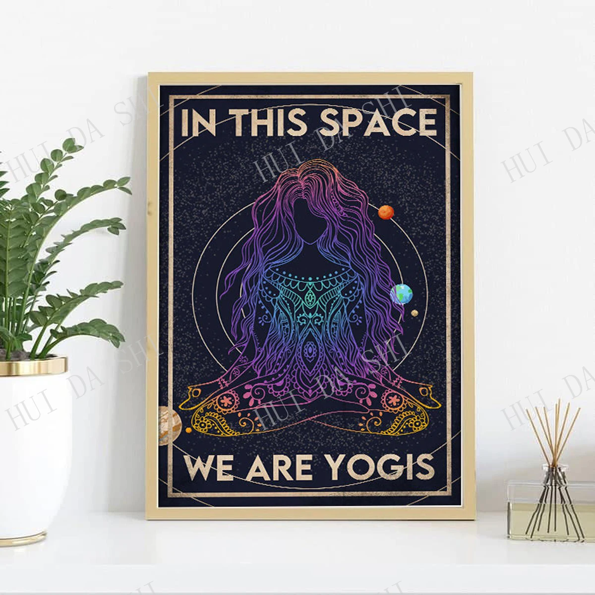 

Yoga Poster - In This Space We Are Yogis Poster, Yoga Space Wall Art, Yoga Girl Canvas Print, Galaxy Poster, Gift For Yogis