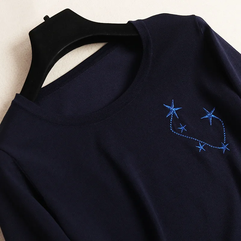 Новая мода осень зима юбка комплект из 2 предметов женский длинный рукав вышивка