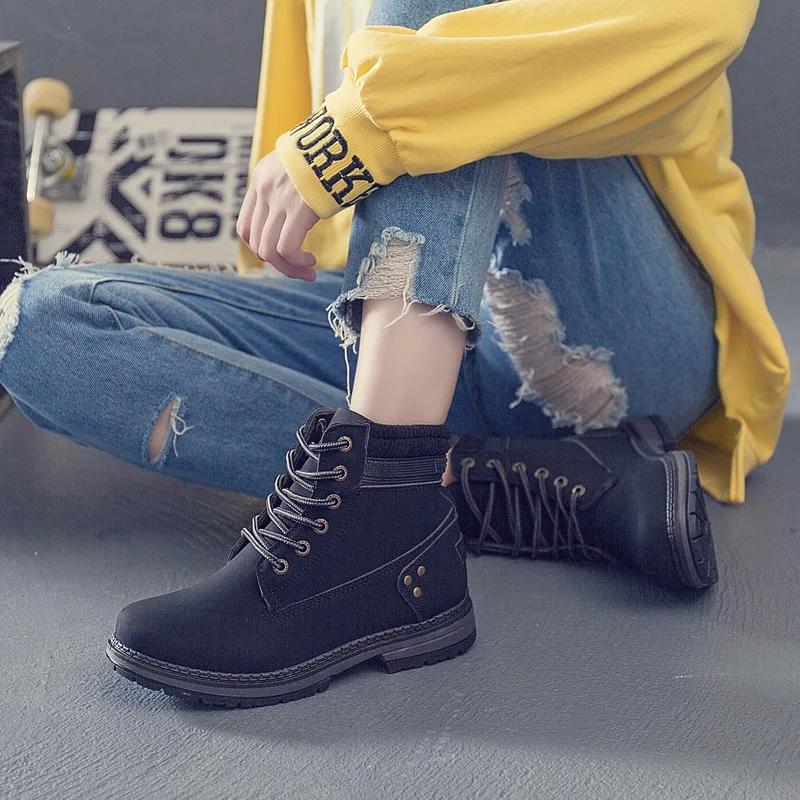 

Martin Boots Women 2019 Autumn and Winter New Products Boots Children Big Size Yellow Boots Bold Boots with Velvet Boots