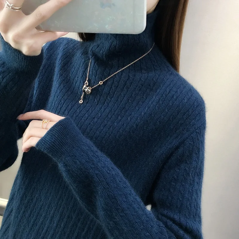 

Soft Casual Winter Woman's Knit Sweater Solid Long Sleeve Female High Neck Basic Loose Warm Turtleneck Pullovers for Ladies 2021