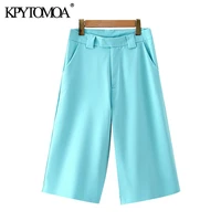 kpytomoa women 2021 chic fashion side pockets straight shorts vintage high waist zipper fly female short pants mujer