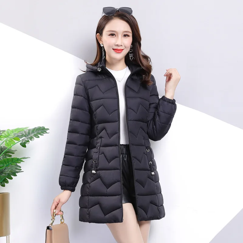 2022 Winter New Women's Cotton Clothing Mid-length Slim Korean Version of All-match Hooded Down Cotton Padded Warm Ladies Jacket