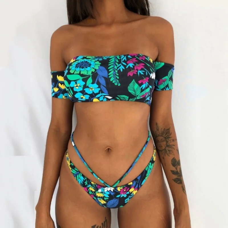 Женское бикини с высокой талией купальник коротким рукавом женский пуш ап бандо