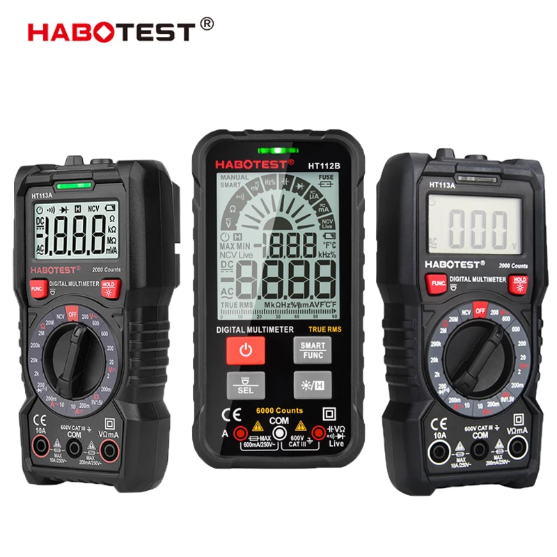 

HABOTEST Digital Smart Multimeter True RMS Auto Manual Range AC DC Voltage Meter Ammeter Diode Continuity Hz Ohm Battery Tester