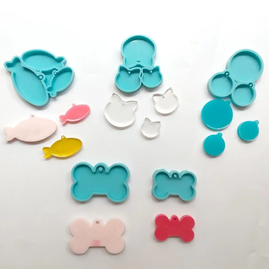 

New Dog Bone Tag Silicone Circle Molds Resin Cat Head Keychain Pets Fish Necklace Mould For Epoxy DIY Crafts Making Homemade