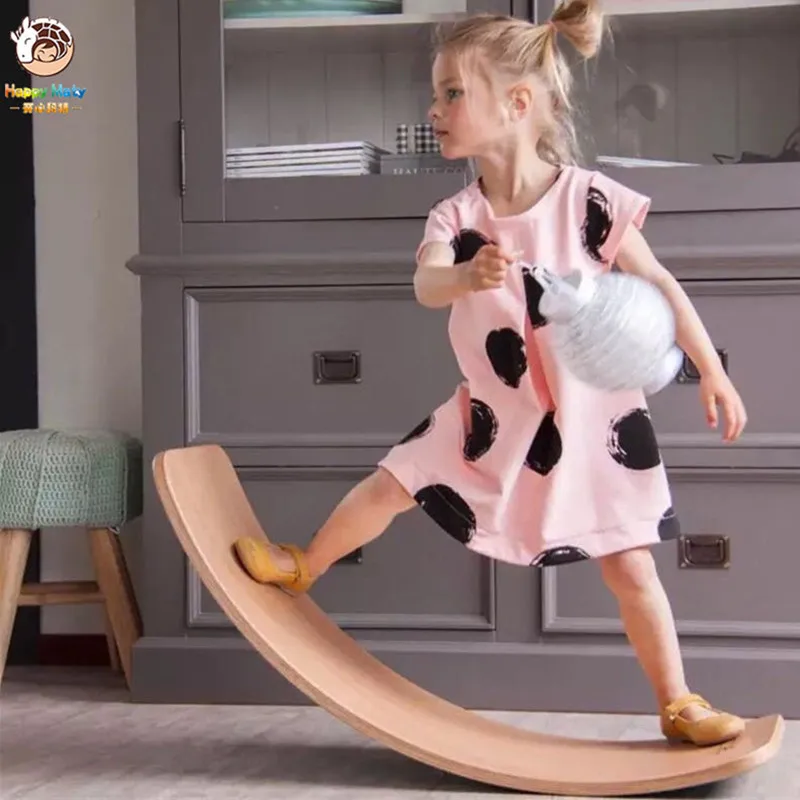 

Happymaty Child Balance Toy Wooden Seesaw Indoor Curved Wobble Board Baby Double Outdoor Seesaw Yoga Board Outdoor Toys for Kids