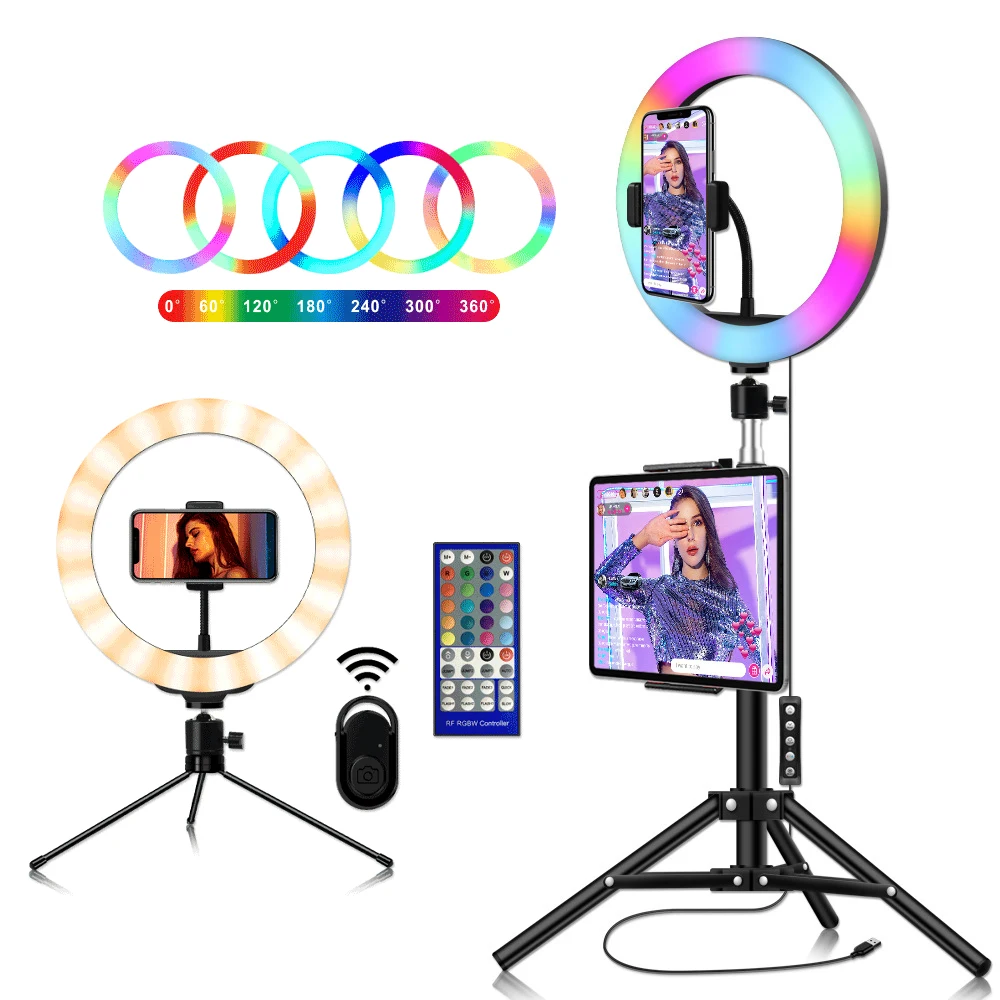 Goede Verstelbare Statief 10 Inch Rgb Video Licht Ring Lamp Voor Telefoon Remote Camera Studio Grote Licht Led 48