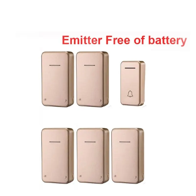 

IP44 Door Ring Gold Color Emitter Free of Battery Bell Kits 5 Receiver Option Wireless Doorbell By 110-220V 200Meter