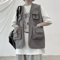 fashion men summer jacket hip hop cargo vest thin sleeveless vest casual simple practical multifunctional pocket mens clothing