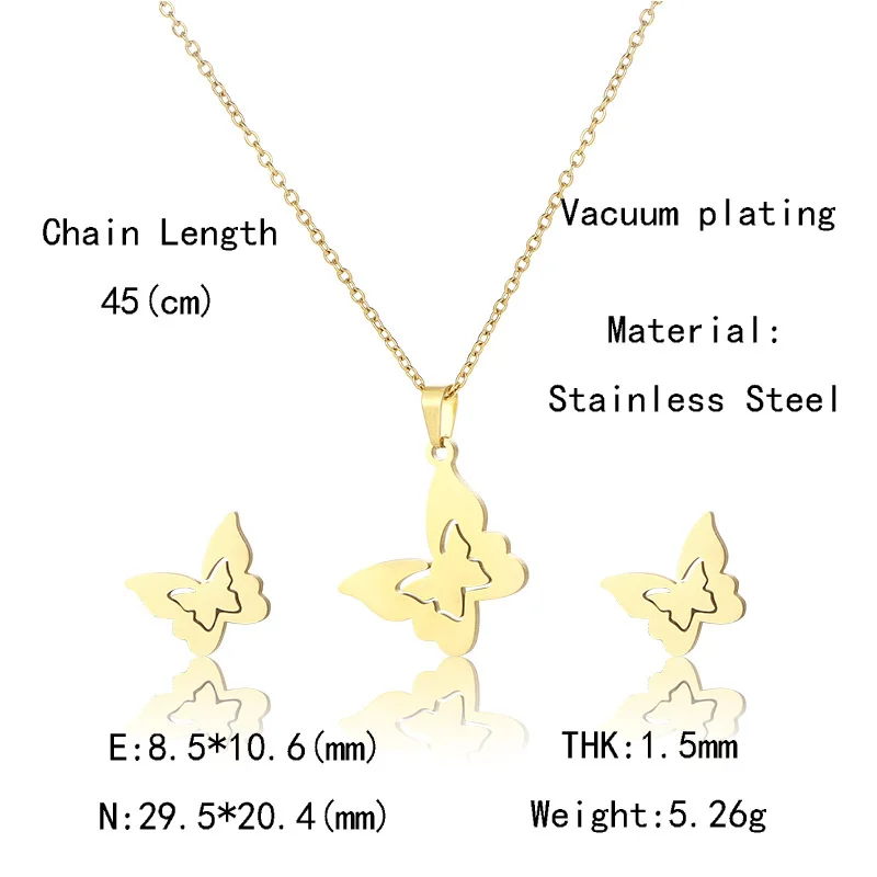 

Stainless Steel Butterfly Jewelry Sets Lovely Animals Pendant Necklace Stud Earrings Suit For Woman Fashion Jewelry Accessories