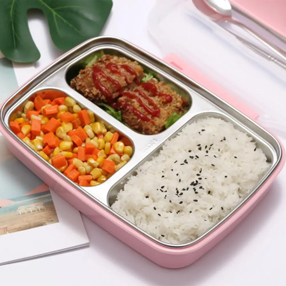 

Straw Wheat Student Heated Lunch Box Picnic Food Container Sealed with Spoons Chopsticks Split Layers Food Lunch Box