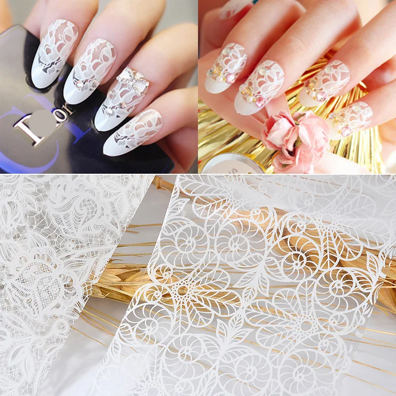 

10PCS Mixed White Lace Starry Nail Stickers For Girls Waterproof Nail Decoration Supplies Nail Stickers New 2021