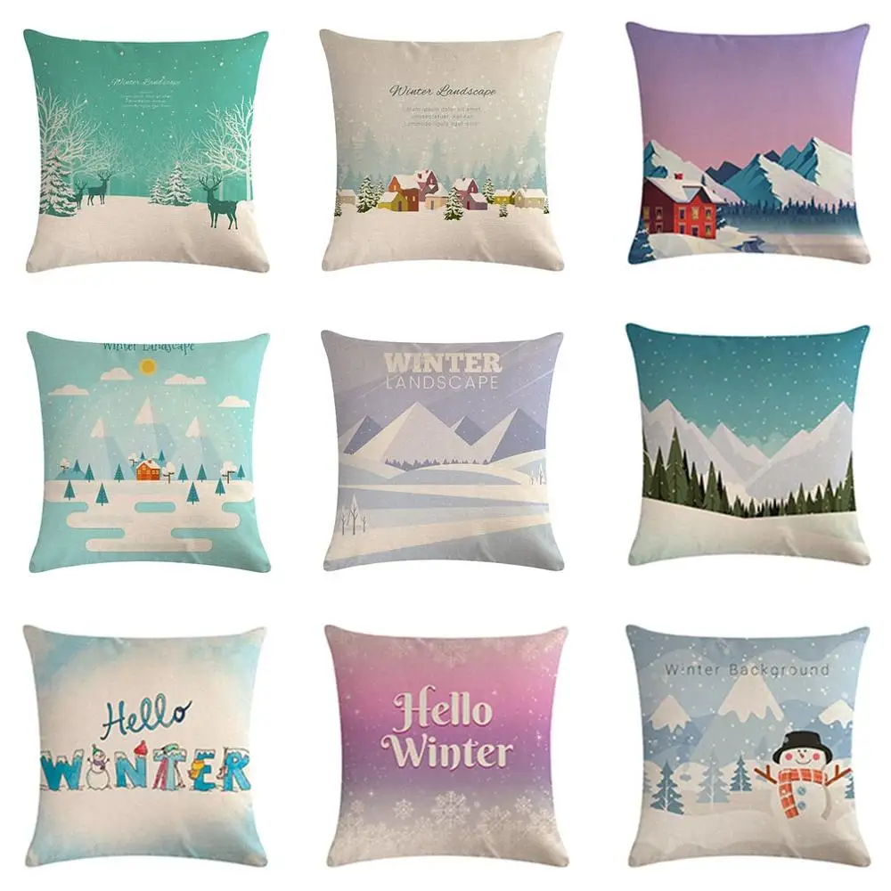 Рождественская наволочка для подушки зимняя живописная льняная Наволочка на