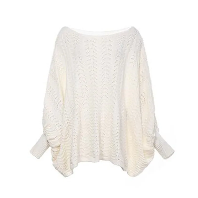 

Autumn Winter Knitted Top Female Loose Streetwear Sweater Solid Slash Neck Oversized Pullovers Women Long Sleeve Casual Sweater