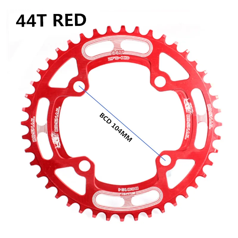 44T red 104BCD 40/42/44/50/52T горный велосипед Звездочка MTB велосипед диаметра окружности болтов(Алюминий узкая широкая цепь из колец цепь - Цвет: 44T red