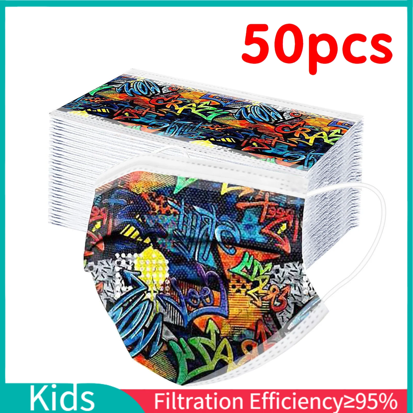 10-50 шт. одноразовые детские маски из нетканого материала с принтом граффити |