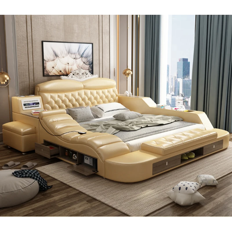 Новый дизайн многофункциональная кровать king size с безопасным массажным динамиком