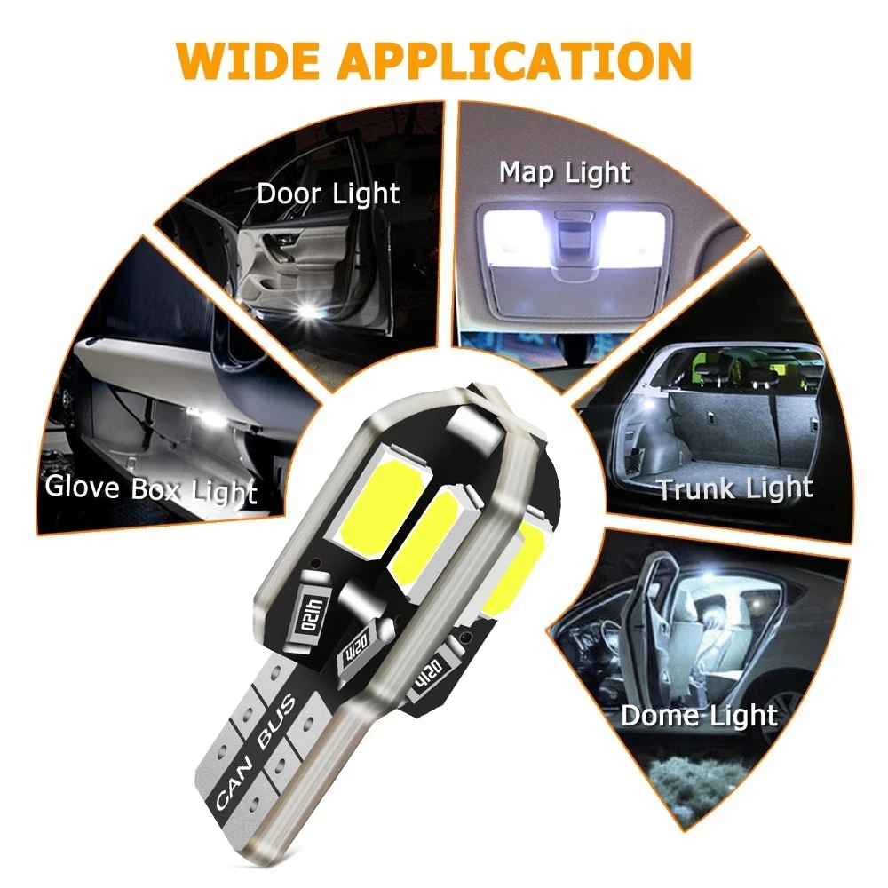 10 шт. W5W светодиодный T10 LED Canbus 168 светодиодный Светодиодная лампа 8SMD автомобильный боковой габаритный фсветильник рь лампа для номерного зна...