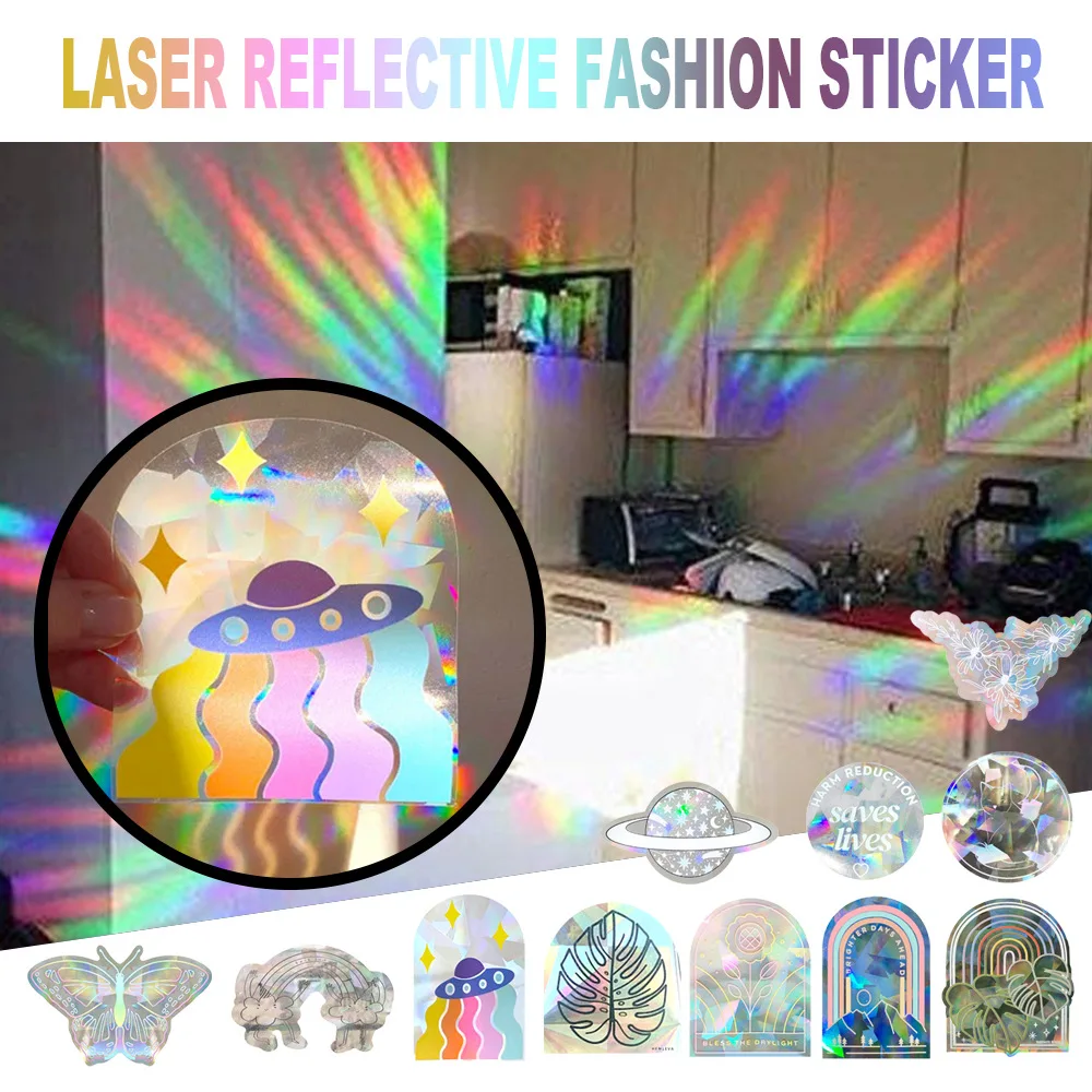 

2022 3D 1PC Rainbow Laser reflective fashion graffiti stickers luggage scooter car laptop decoration Office cultural supplies