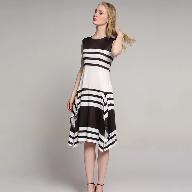 

Женское летнее платье в полоску, с круглым вырезом