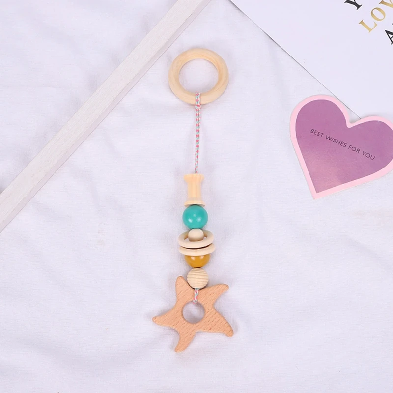 

4 Pcs/Set Baby Play Gym Frame Stroller Hanging Pendants Wood Ring Teether Molar