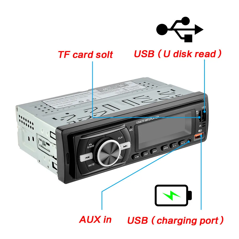 Автомобильный 1 din радиоприемник встроенный стерео плеер Bluetooth EQ FM AUX TF 2 USB