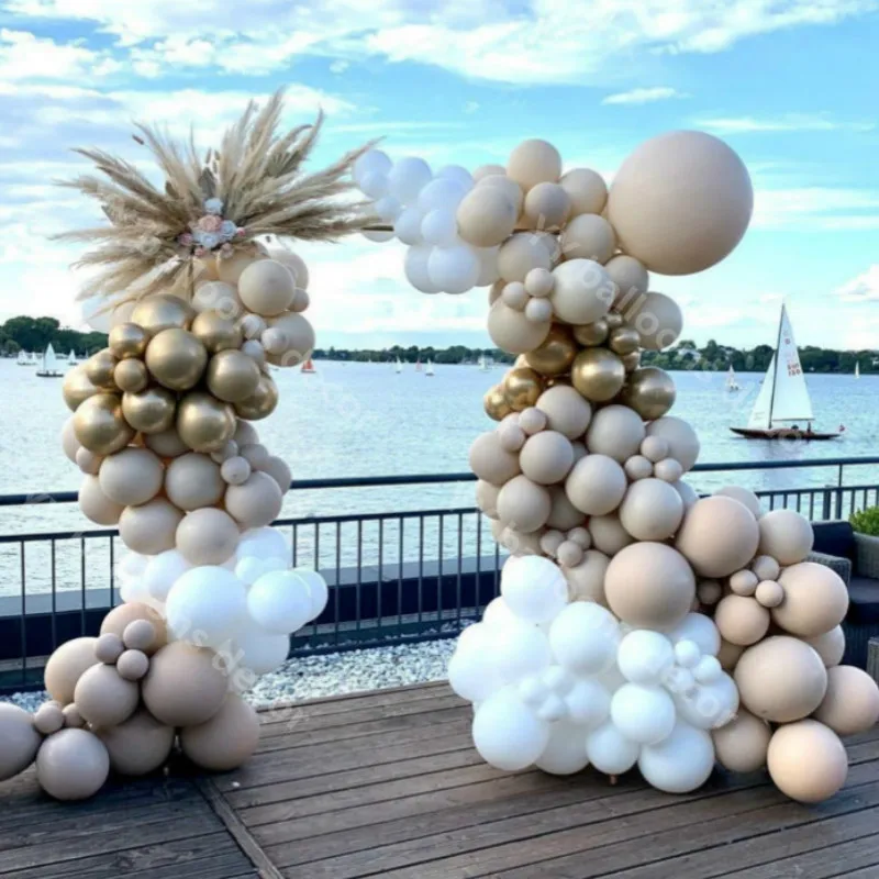 

141pcs Doubled Apricot Balloons Garland DIY Wedding Decoration Chrome Gold Matte White Balloon Arch Party Baby Shower Decor