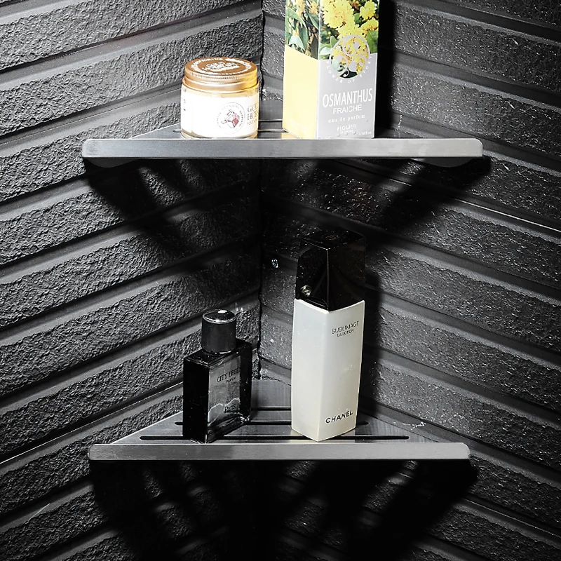 Bathroom Shelf Wall Hanging Rack Black Stainless Steel Shelves Shampoo Storage Holder Corner Cosmetic Shower Caddy | Обустройство