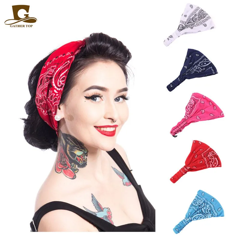 

Bohemian Soft Cotton Bandana Hair Bands Print Paisley Bandanas Wide Stretch Headband Sports Hair Scarf Women Hair Accessories