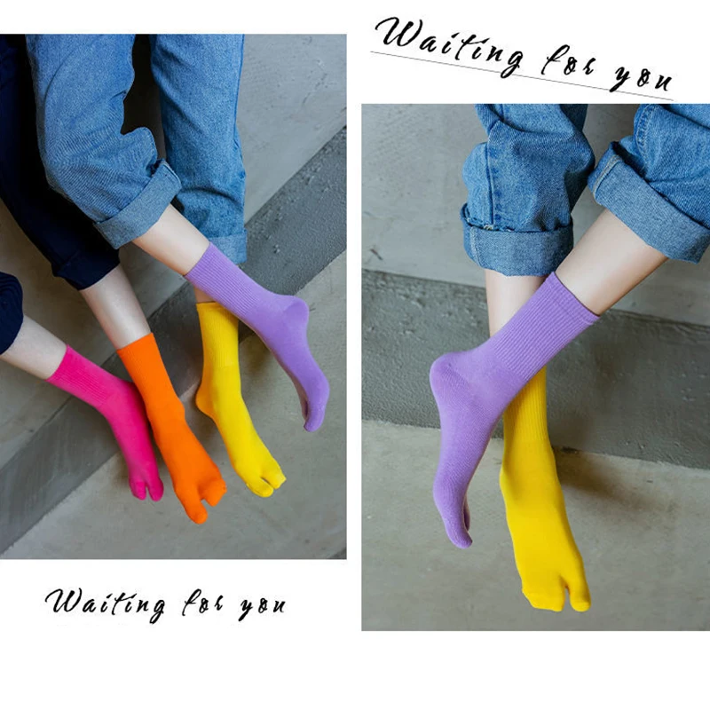 Japanese Kimono Flip Flop Sandal Split Toe Tabi Socks Women Solid Color Short Black Two Toe Socks Female Korean Harajuku Sock
